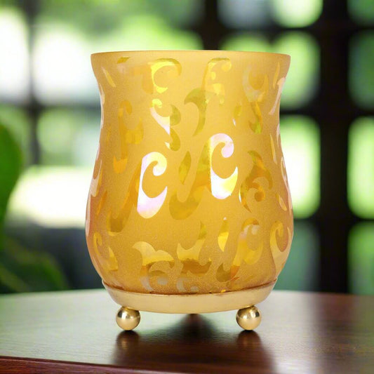 "Ethereal Glow" Painted Glass and Iron Tealight Holder - LM