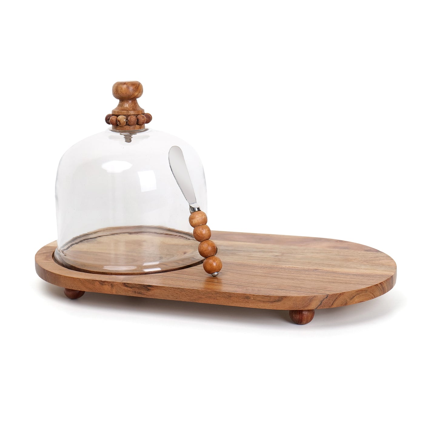 Glass Cloche with Wooden Platter - Decorative Centerpiece for Home & Table