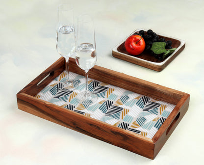 Wooden Tray with Enamel, Multicoloured Tray - 16 x 9 inch WH