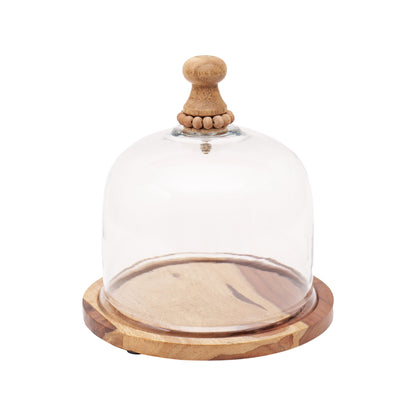 Woodland Elegance: Cake Dome with Rustic Wooden Knob - 7.25 inch