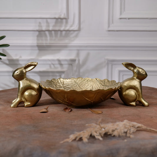 Whimsical Aluminum Fruit Bowl: Adorned with Playful Rabbits