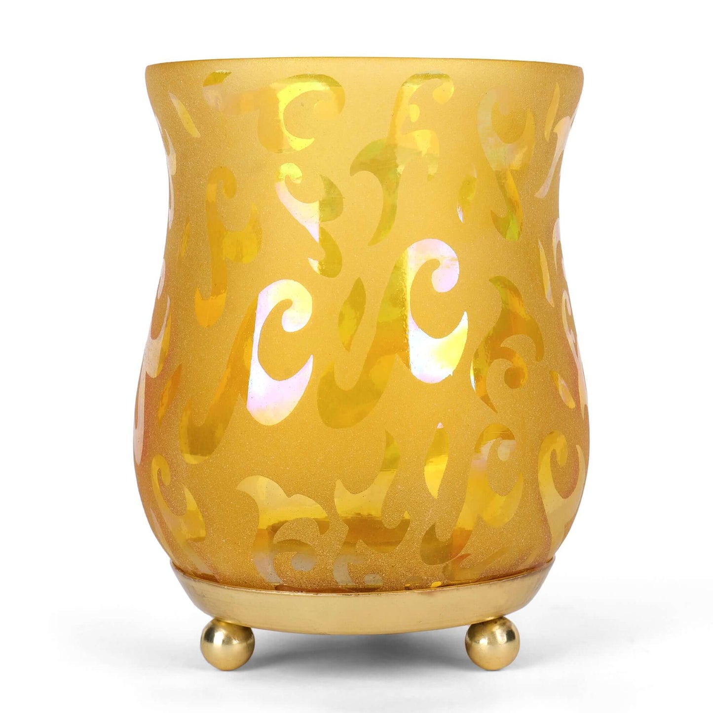 "Ethereal Glow" Painted Glass and Iron Tealight Holder - LM