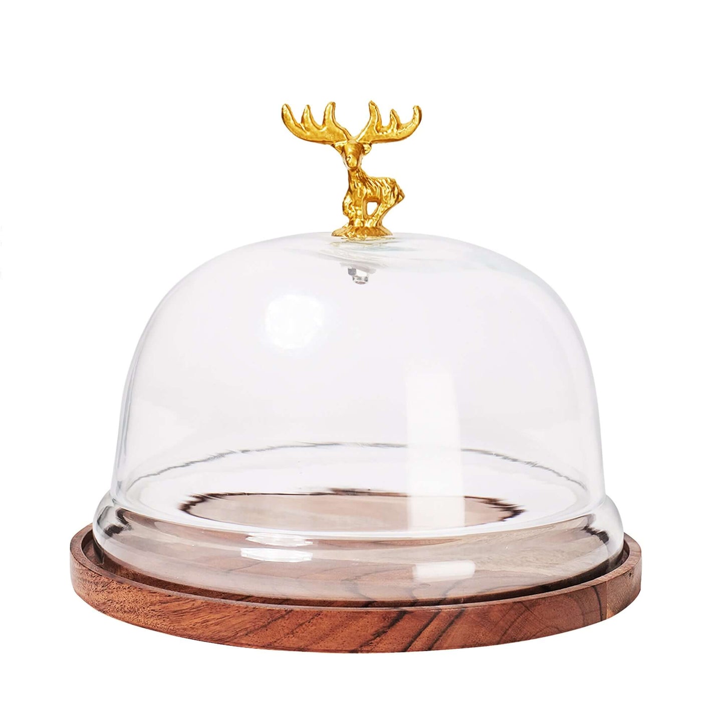 Wooden Cake Stand with Glass Dome - 8" Reindeer