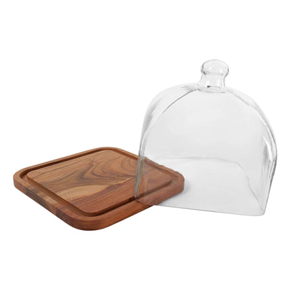 Square Glass dome with wooden base - 8 inch