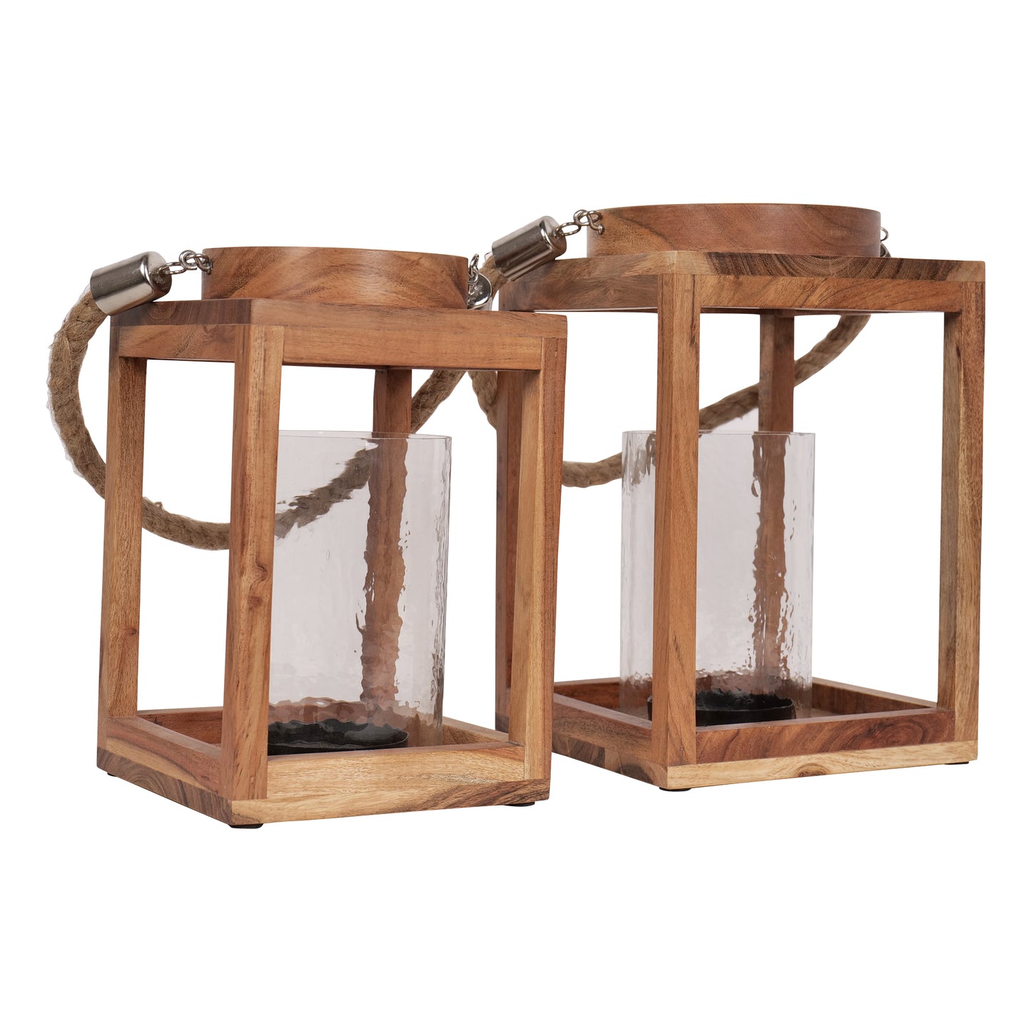 Rustic Glow: Handcrafted Wooden Lantern Set of 2