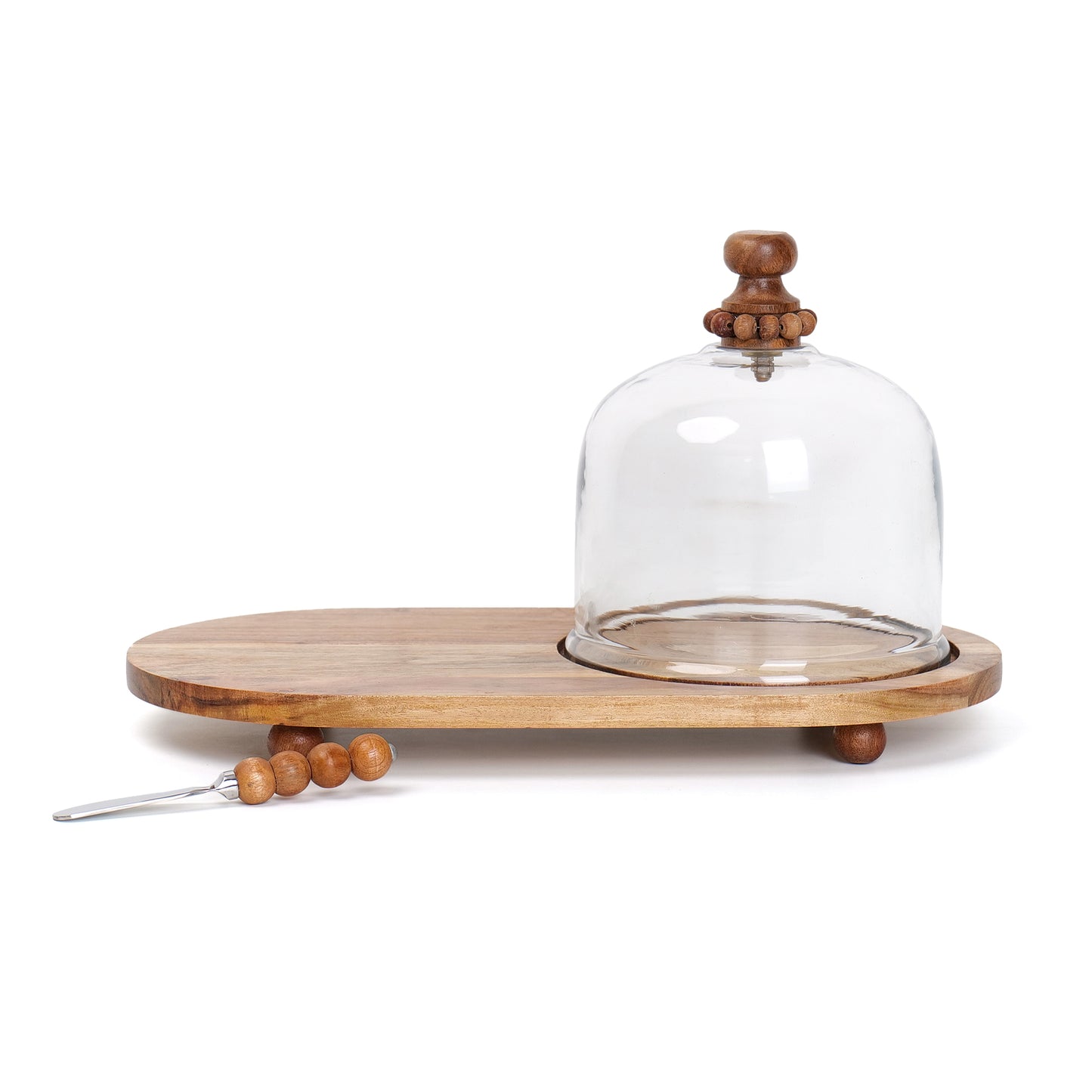 Glass Cloche with Wooden Platter - Decorative Centerpiece for Home & Table