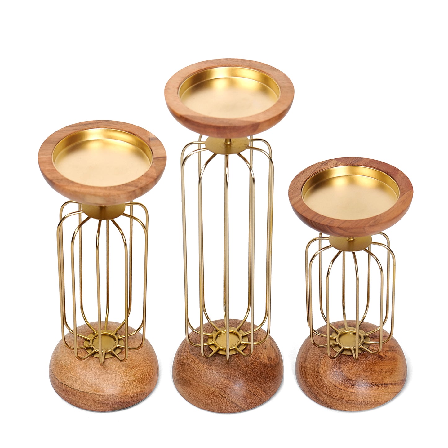 Fusion Style: Wooden and Iron Candle Holders for Home Decor (Set of 3)