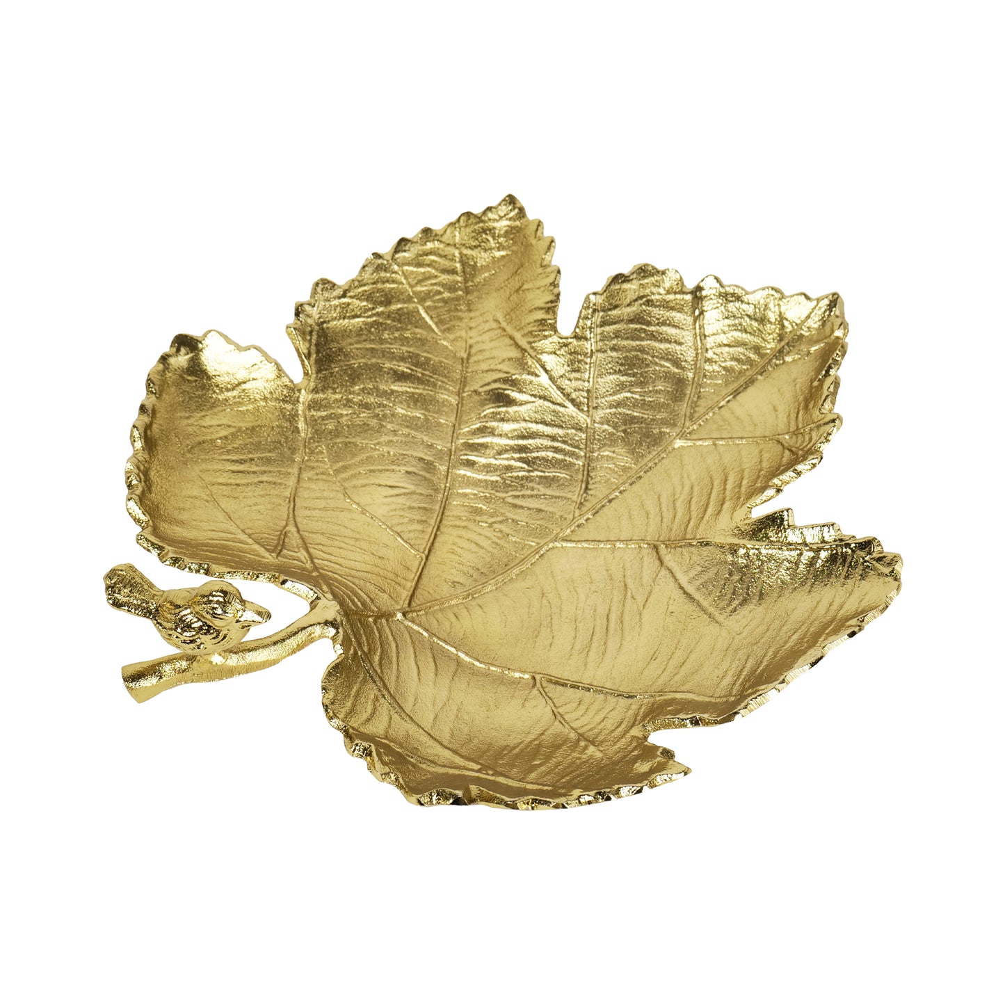 Nature's Elegance: Aluminum Leaf Platter with Bird - 13.5 inch