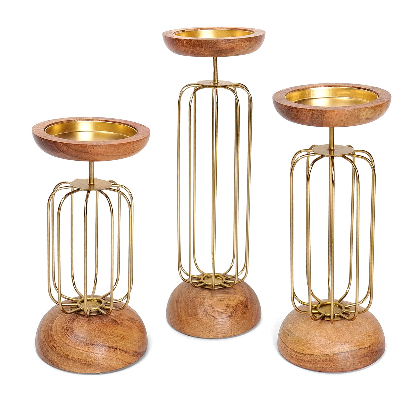 Fusion Style: Wooden and Iron Candle Holders for Home Decor (Set of 3)