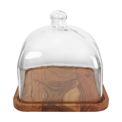 Square Glass dome with wooden base - 8 inch