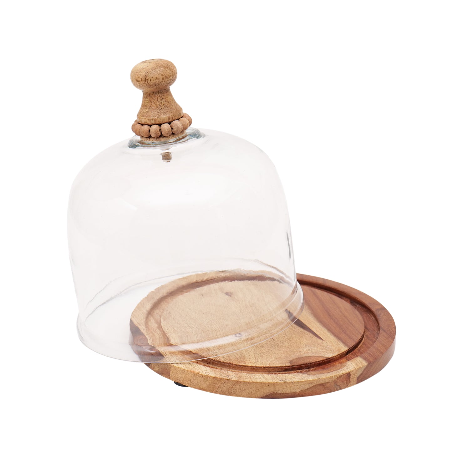 Woodland Elegance: Cake Dome with Rustic Wooden Knob - 7.25 inch