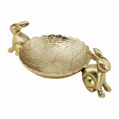 Whimsical Aluminum Fruit Bowl: Adorned with Playful Rabbits