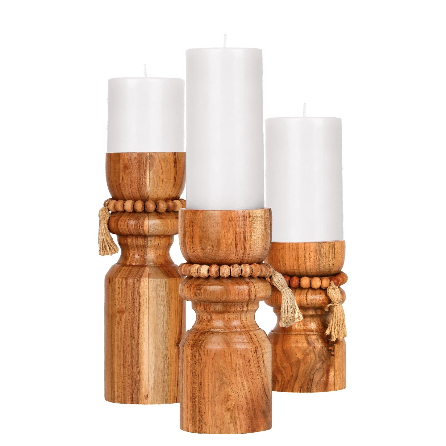 Wooden beads Candle Holders - S/3