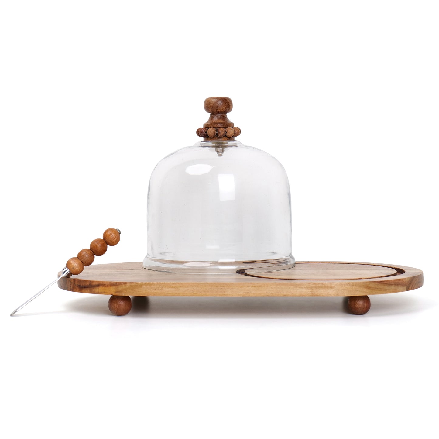 Glass Cloche with Wooden Platter - Decorative Centerpiece for Home & Table