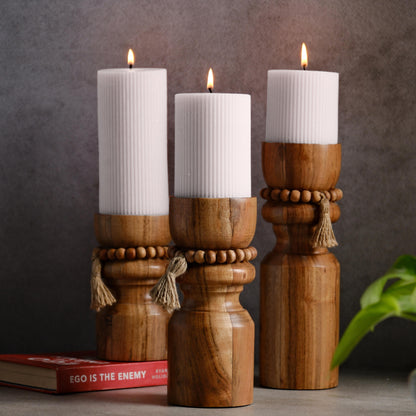 Wooden beads Candle Holders - S/3