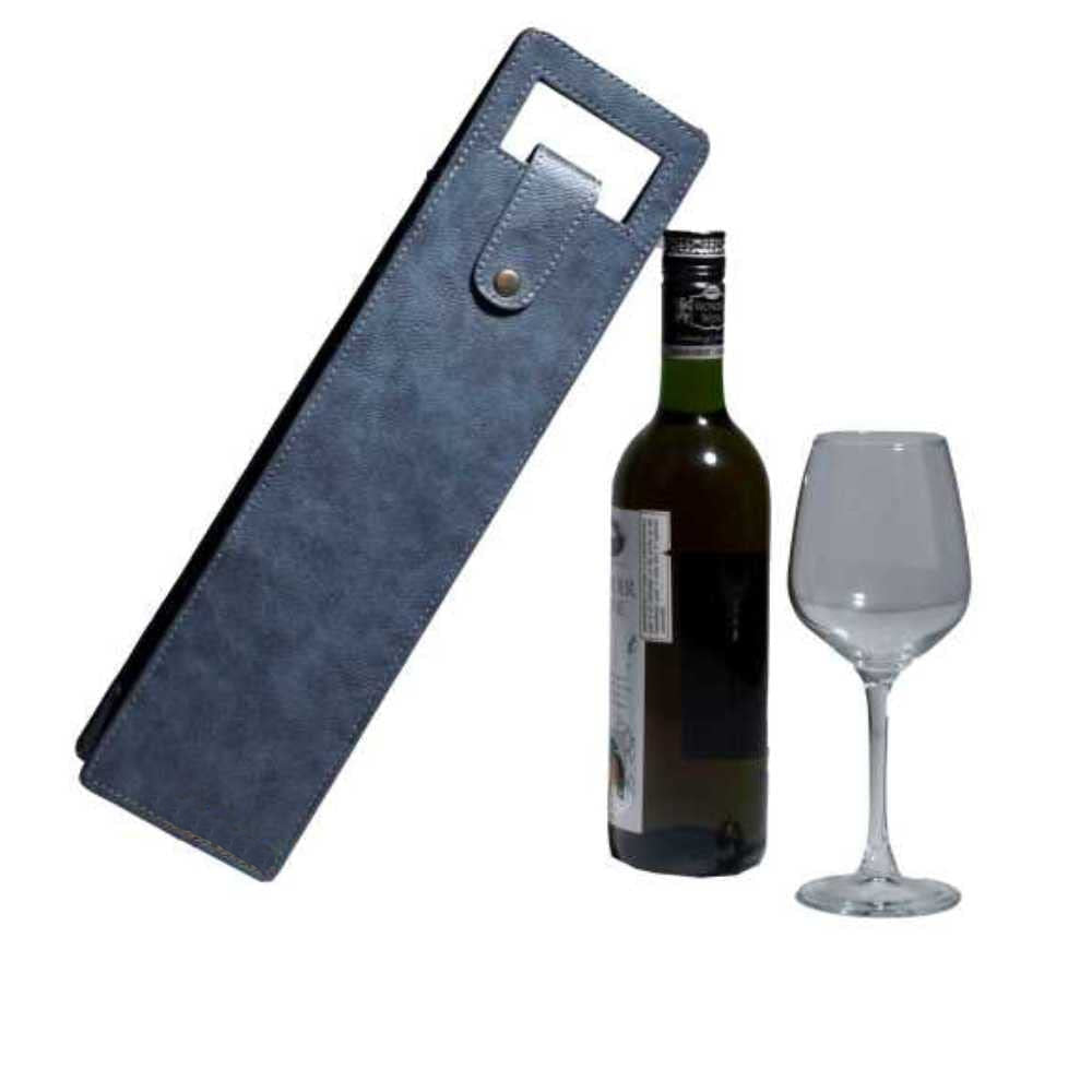 Vegan Leather Wine Bottle Holder, Wine Bag - Blue