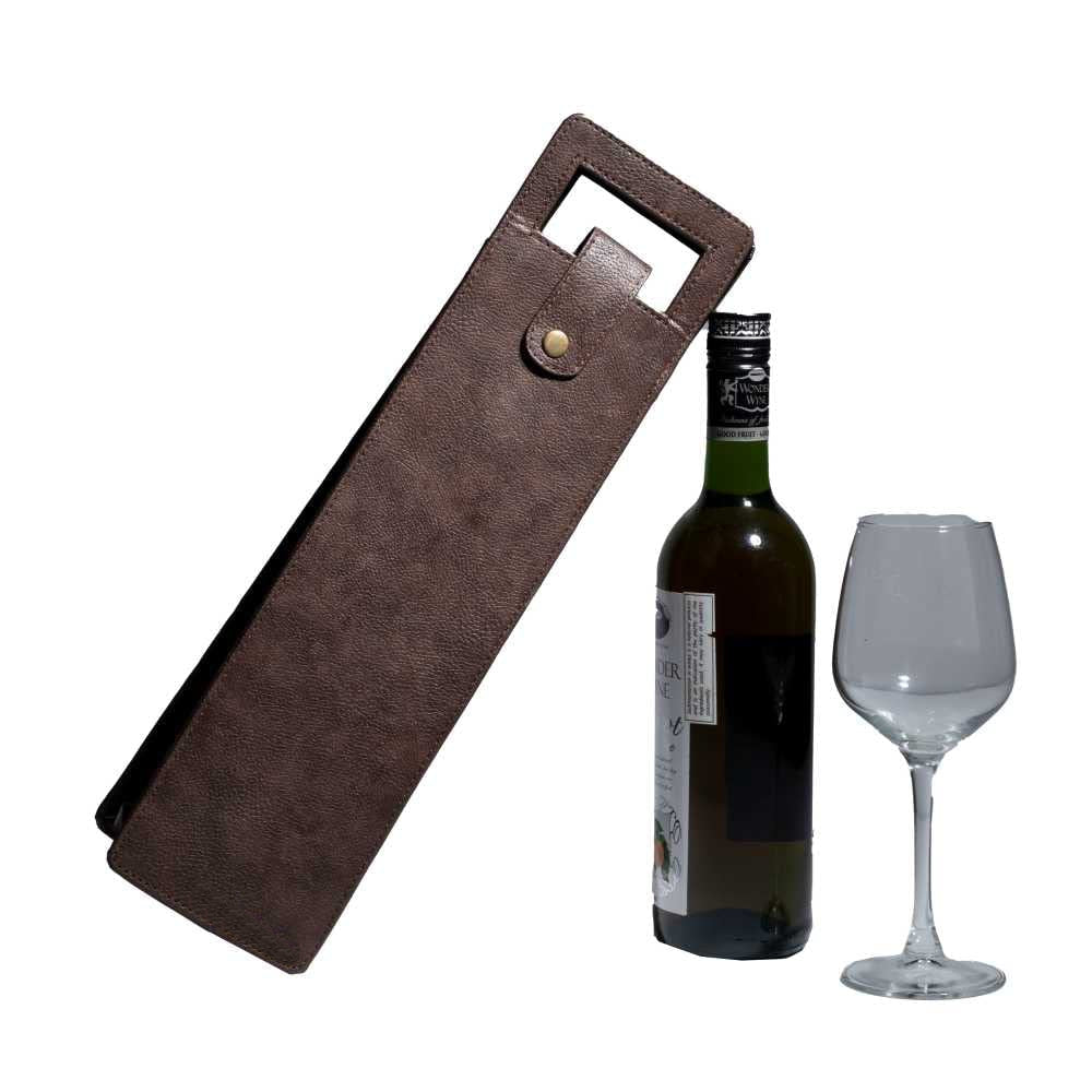 Vegan Leather Wine Bottle Holder, Wine Bag - Brown