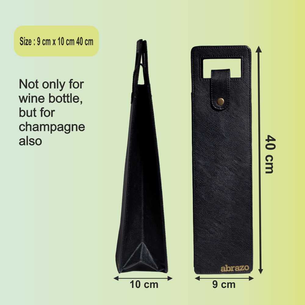 Vegan Leather Wine Bottle Holder, Wine Bag - Black