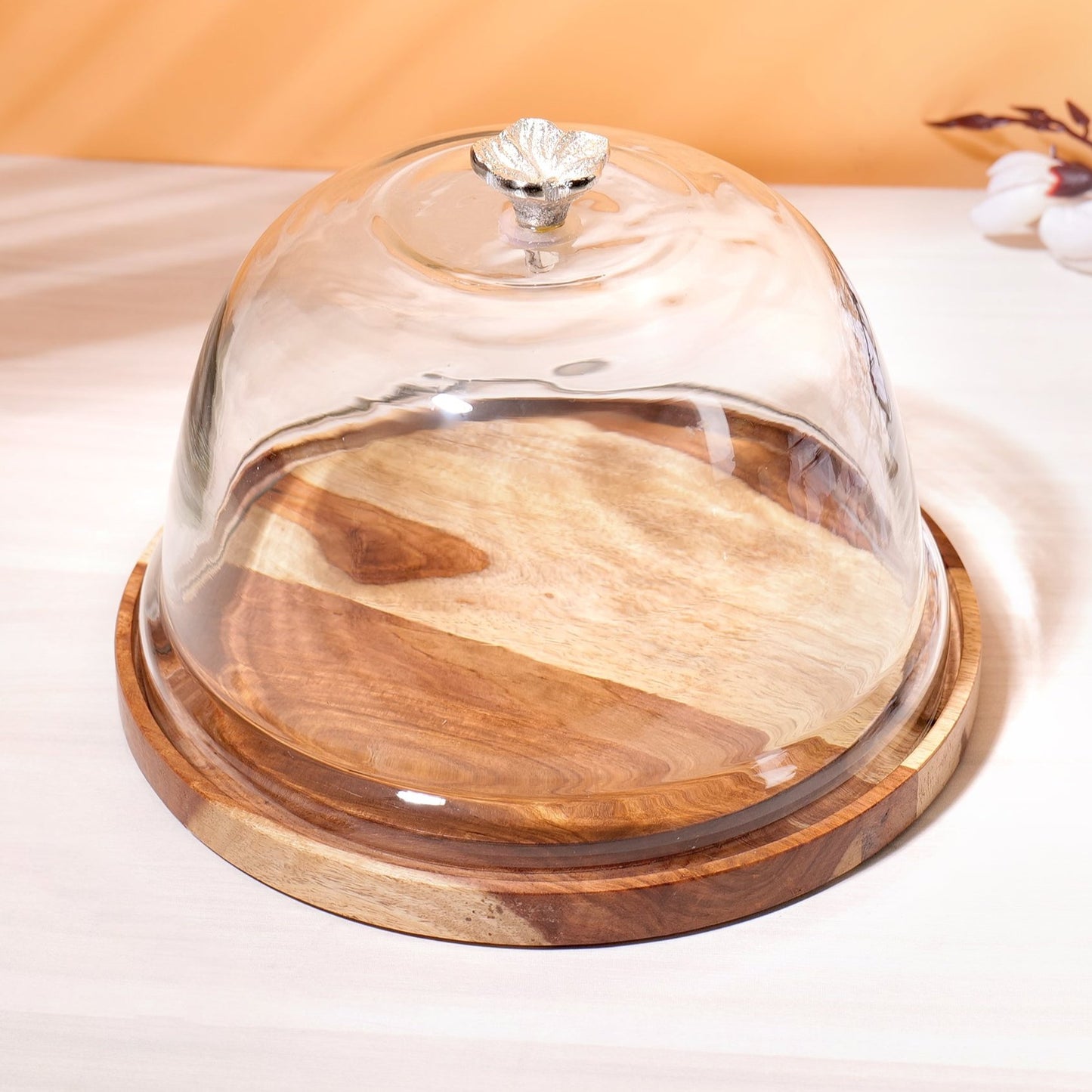 Cake dome with Wooden Base - 8" flower