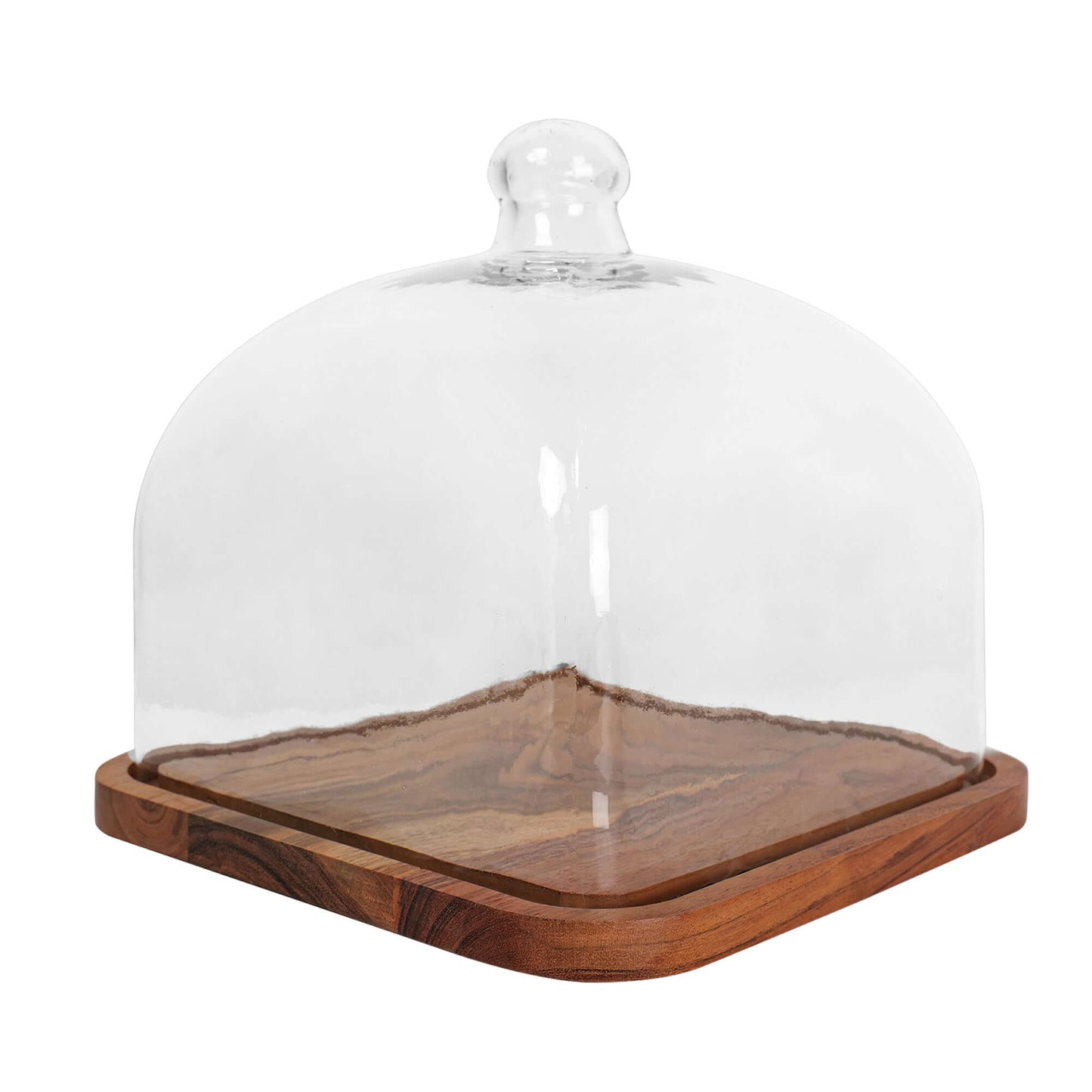 Square Glass dome with wooden base - 8 inch