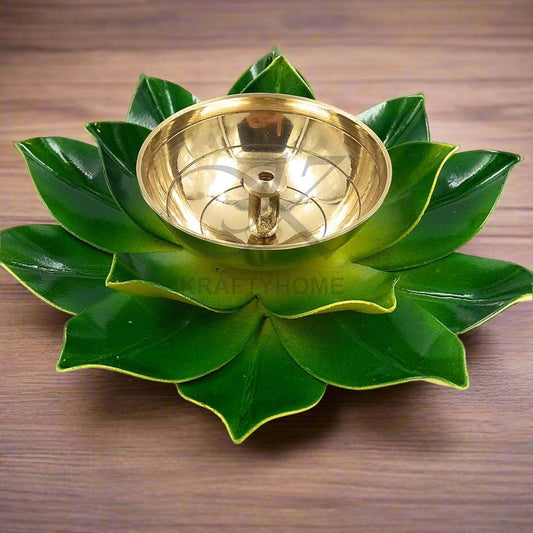 Brass Lotus Kuber Diya Puja Oil Lamp Deepak With Enamel For Home -GR