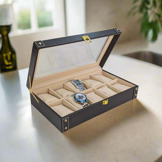 Watch organizer box for storing and displaying timepieces