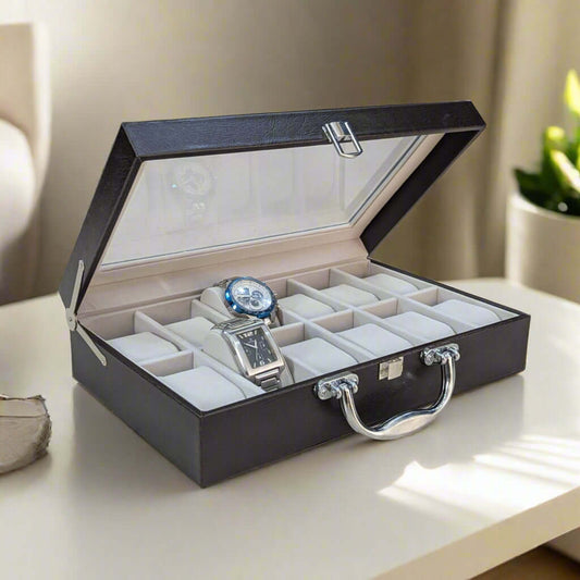 Watch organizer box for storing and displaying timepieces