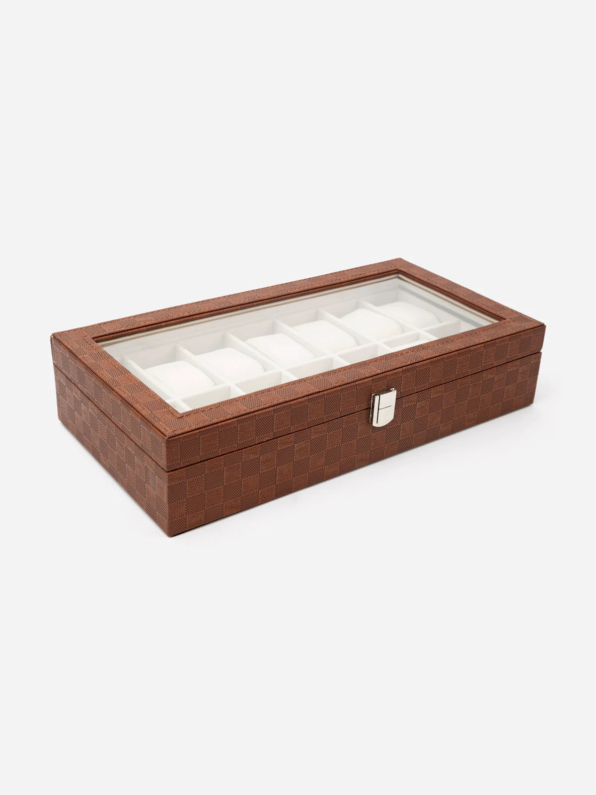 Brown Checked Leather Watch Organizer (6 slots)