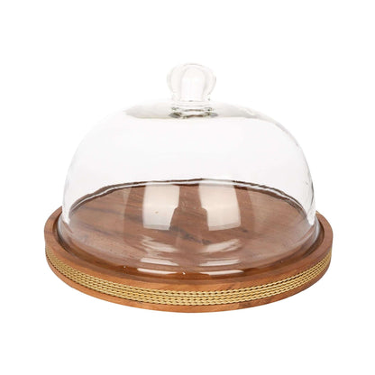 Rustic Cake Dome with Golden wire on Wooden base - 10 inch