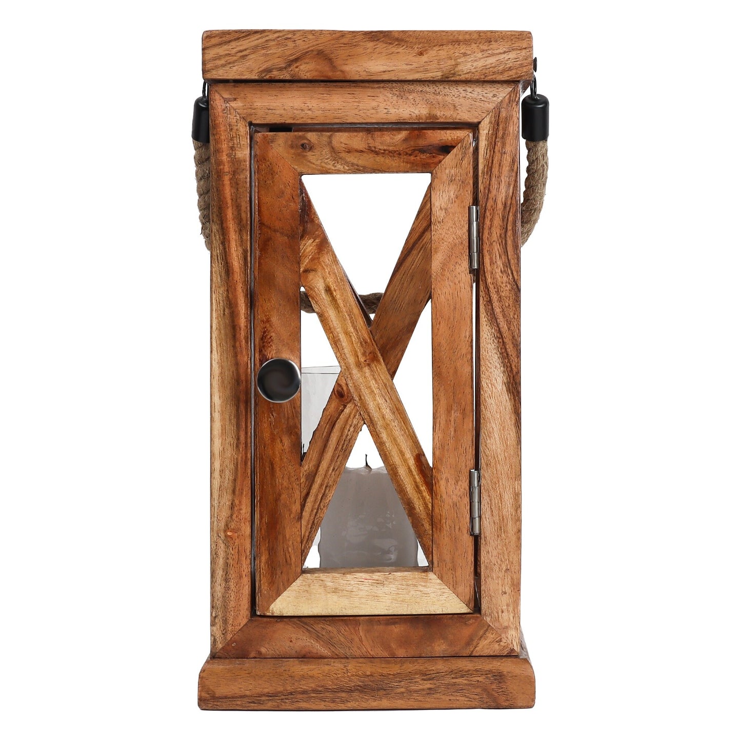 Wooden Floor Lantern with Rope - Large X