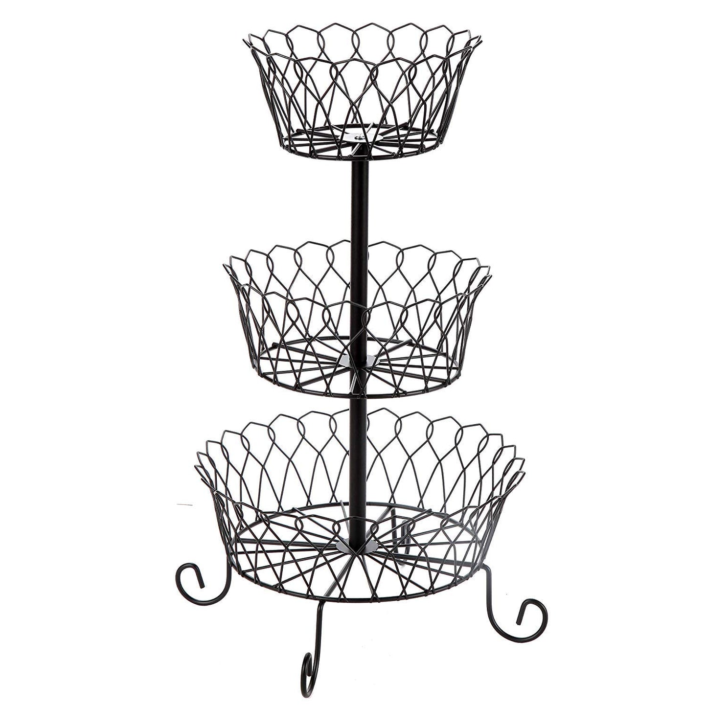 3 Tier Wire Fruit Basket Stand for Storing and Organizing Vegetables, Eggs, and More, Black - WV