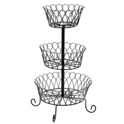 3 Tier Wire Fruit Basket Stand for Storing and Organizing Vegetables, Eggs, and More, Black - WV