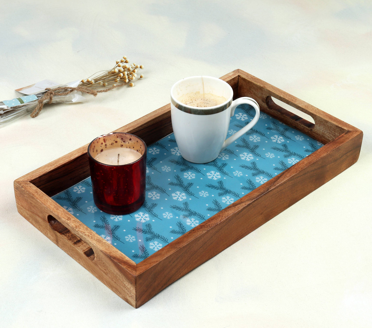 Wooden Tray with Enamel - 16 x 9 inch BL