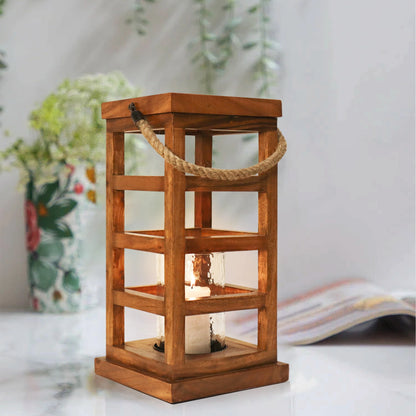 Wooden Lantern with Jute Handle - Large HZ