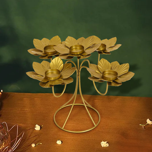 Golden metal lotus bed tealight holder