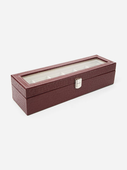 Burgundy Croc Textured Leather Watch Organizer (6 slots)