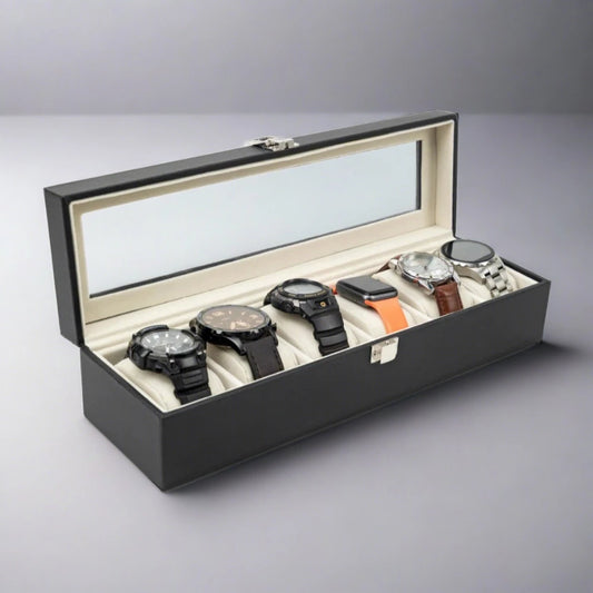 Black Leather Watch Organizer (6 slots)