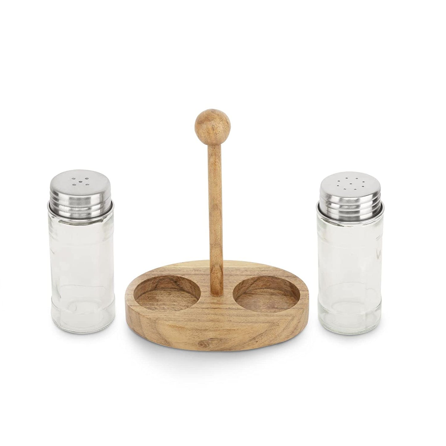 Salt & Pepper Shakers Set with Wooden Tray