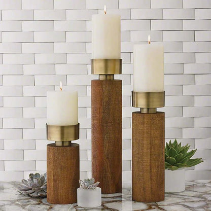 Classic Midcentury Round Pillar Candleholder Set 3