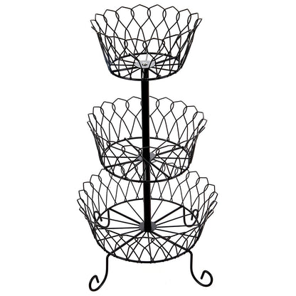 3 Tier Wire Fruit Basket Stand for Storing and Organizing Vegetables, Eggs, and More, Black - WV