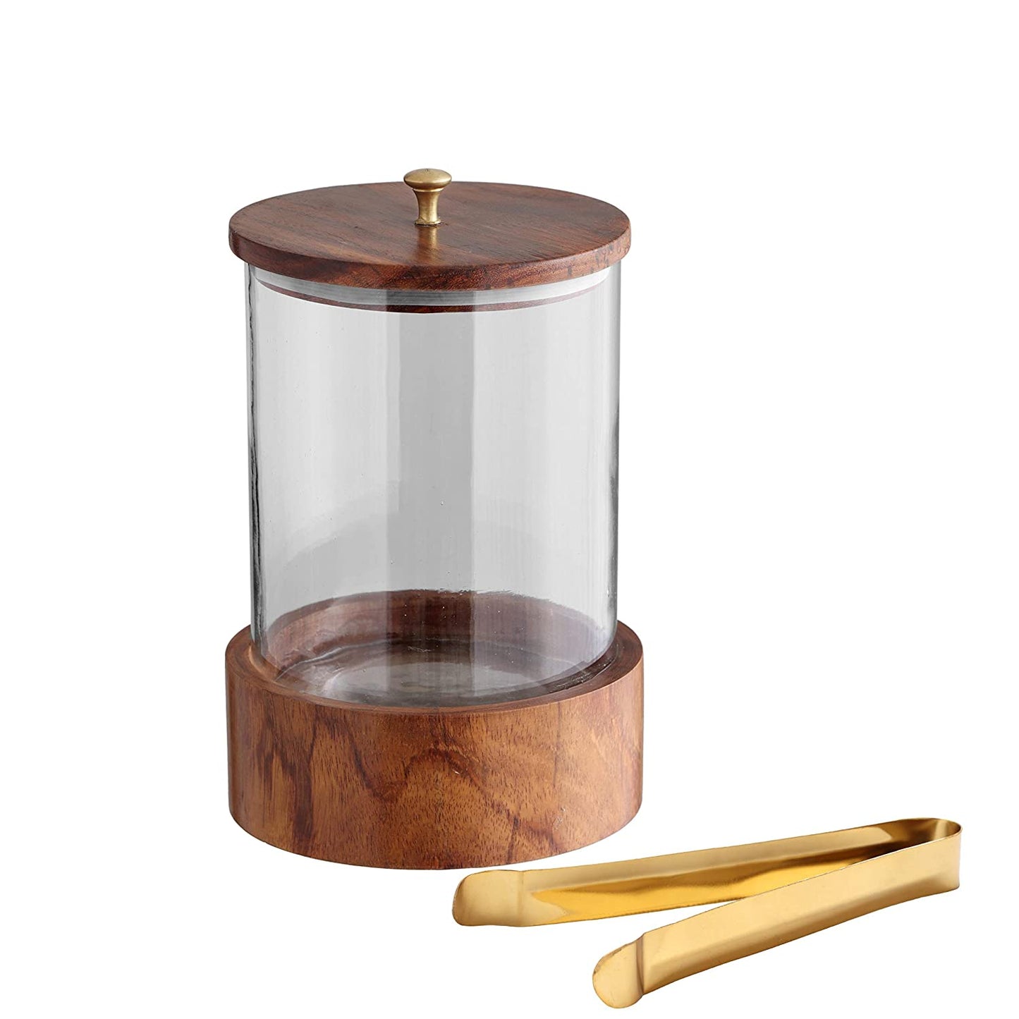 Wood and glass ice bucket with tong - 1.5 ltr