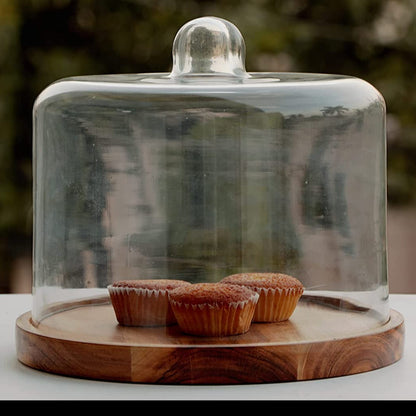 Rustic Wood Cake Stand with Cloche - 10 inch