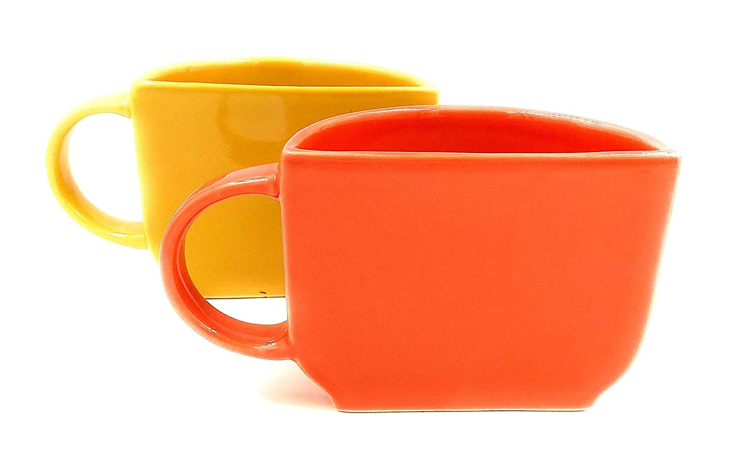 Unique Ceramic Coffee Mugs Cum Half Tea Cups (Set Of 2, Orange/Yellow)