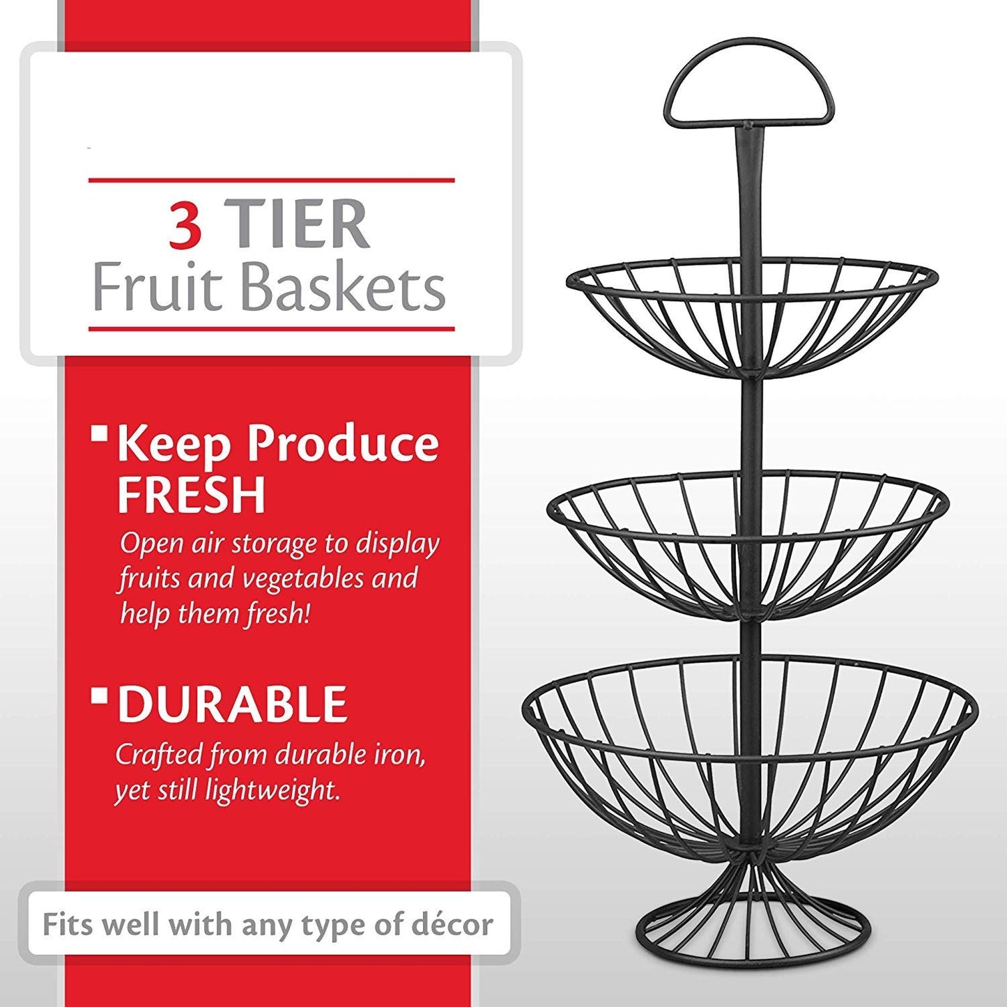 Three Tier Fruit Basket Stand for Storing & Organizing - 3T