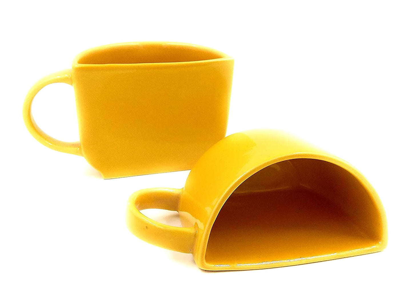 Unique Ceramic Coffee Mugs Cum Half Tea Cups (Set of 2) (Yellow)