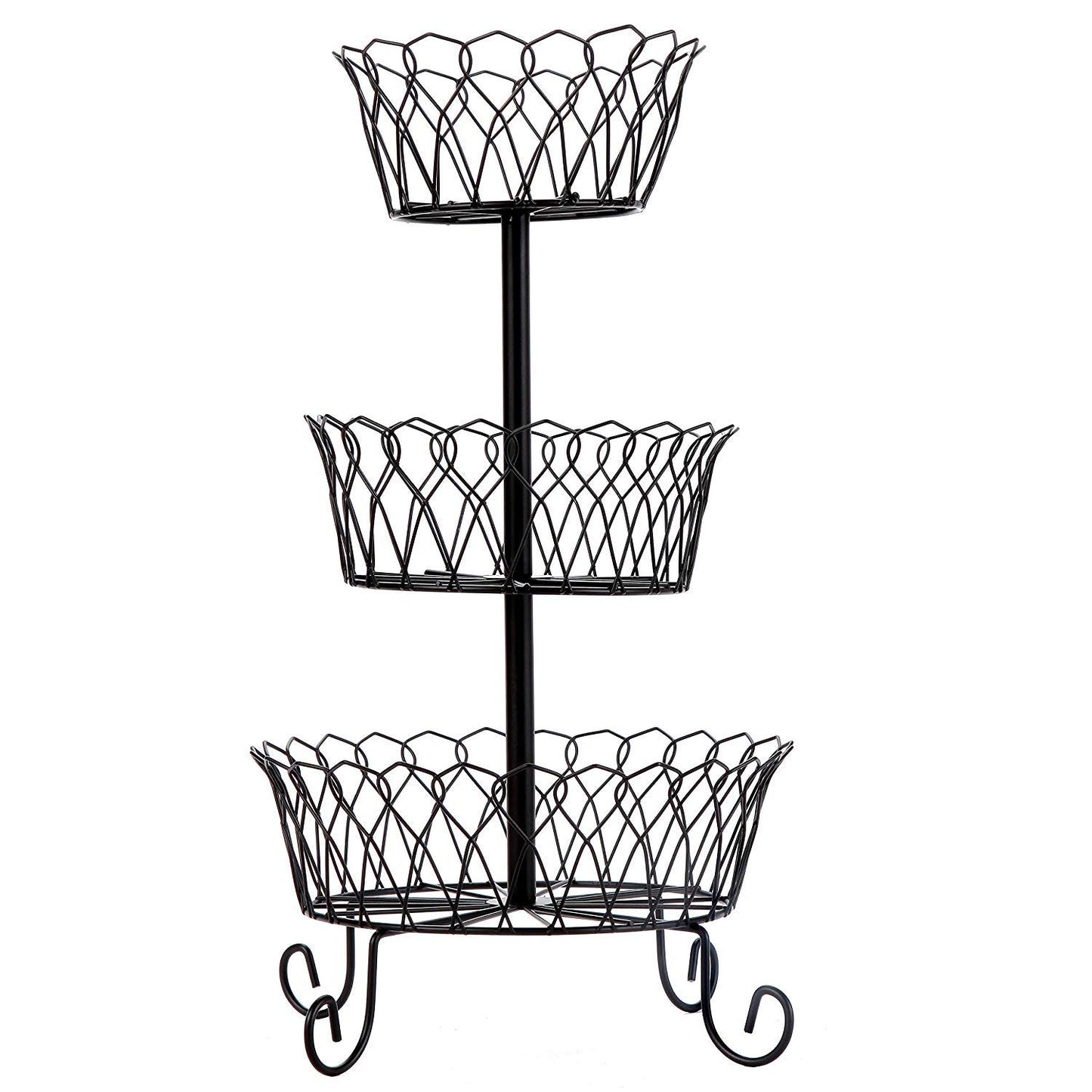 3 Tier Wire Fruit Basket Stand for Storing and Organizing Vegetables, Eggs, and More, Black - WV