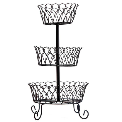 3 Tier Wire Fruit Basket Stand for Storing and Organizing Vegetables, Eggs, and More, Black - WV