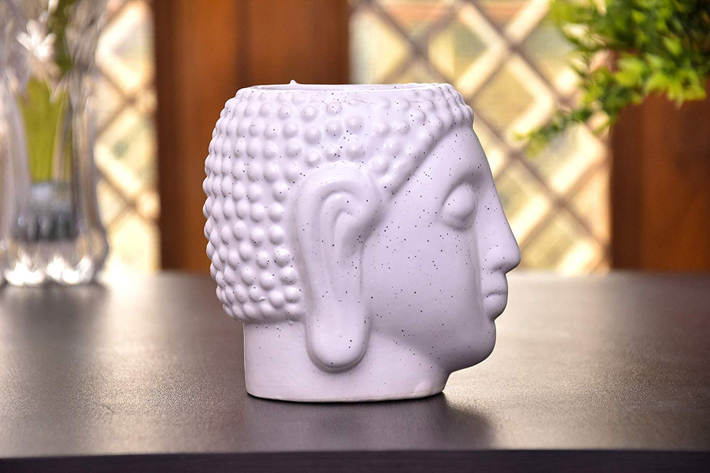 Ceramic Pot, White, 4 x 4 x 5.5 inch - Buddha