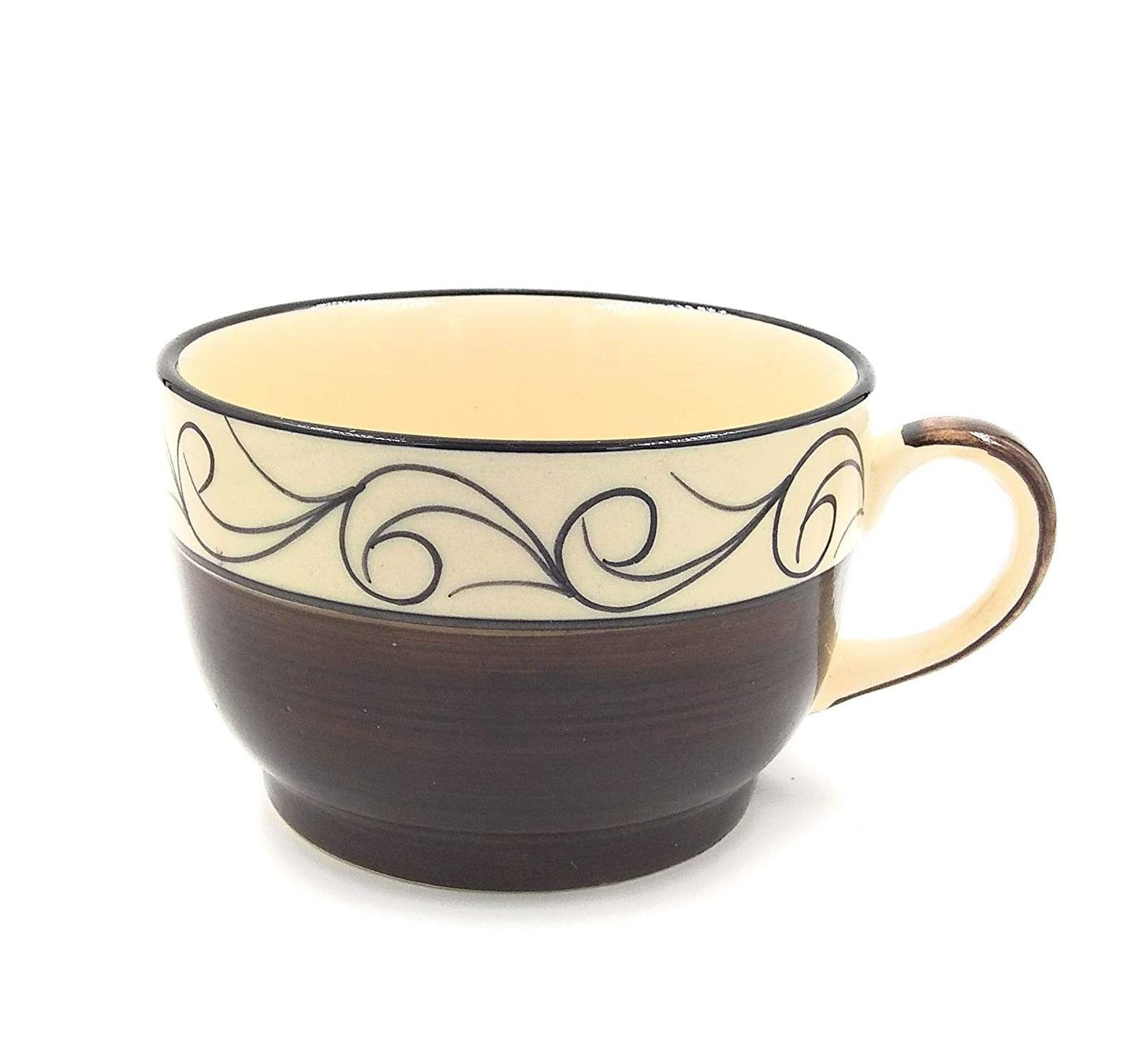 Ceramic Soup/Milk/Coffee Mug Cup (Brown and White)