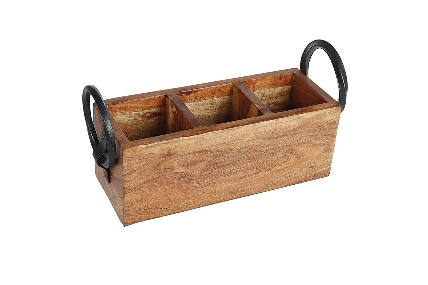 Acacia Wood Cutlery Holder with Metal Rings